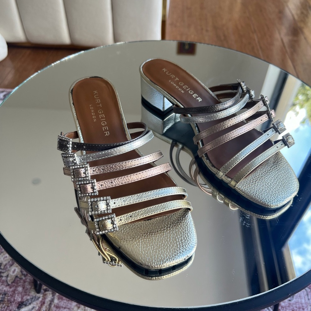Kurt Geiger Women's Gold and Silver Strappy Mules